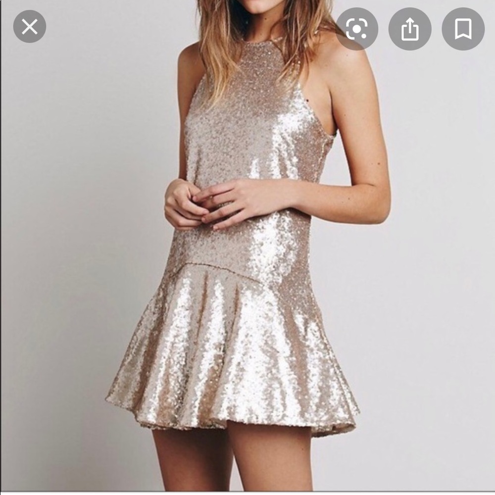 Free People Rose Gold Sequin Halter Flare Dress